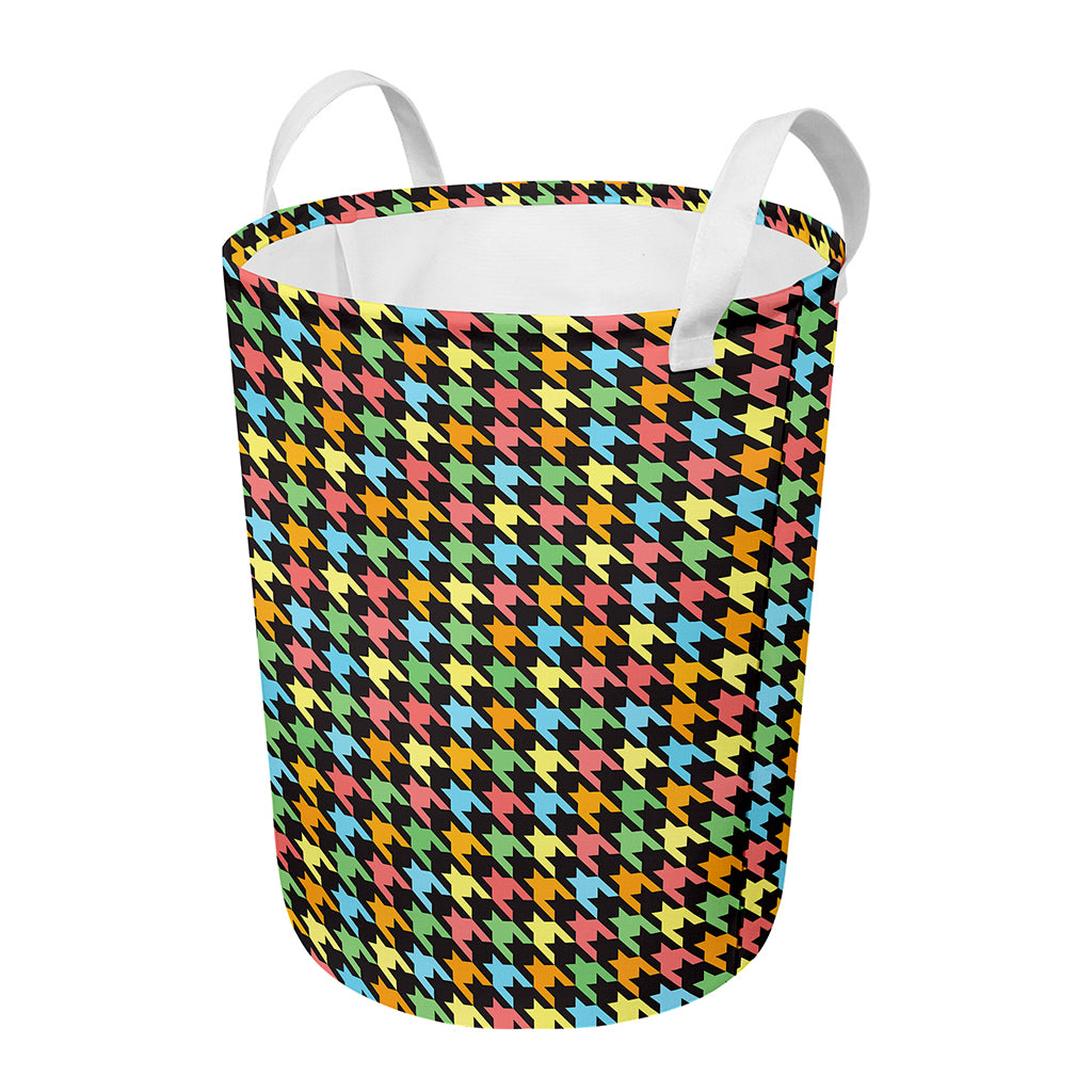 Colorful Houndstooth Print Round Laundry Basket