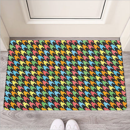 Colorful Houndstooth Print Rubber Doormat