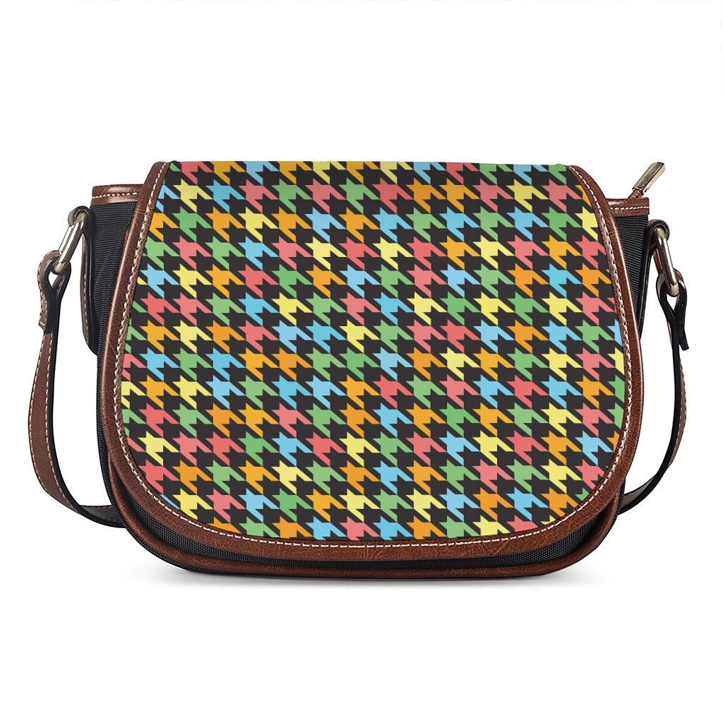 Colorful Houndstooth Print Saddle Bag