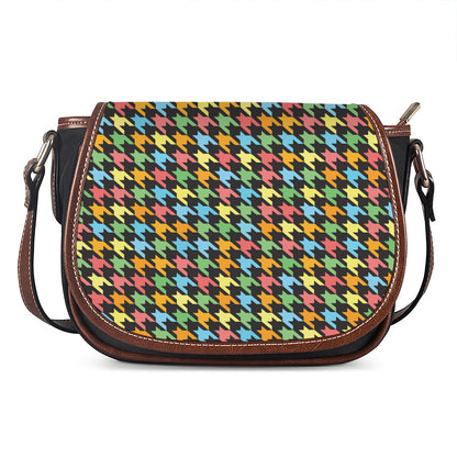 Colorful Houndstooth Print Saddle Bag