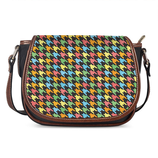 Colorful Houndstooth Print Saddle Bag