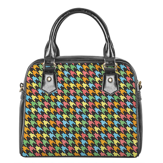 Colorful Houndstooth Print Shoulder Handbag