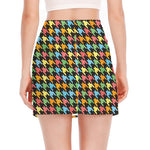 Colorful Houndstooth Print Side Slit Mini Skirt