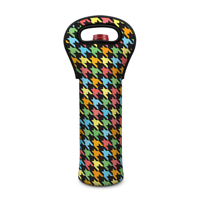 Colorful Houndstooth Print Single Neoprene Wine Tote