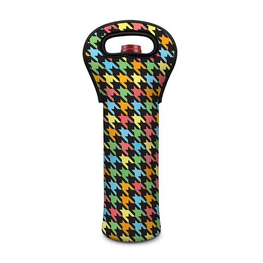 Colorful Houndstooth Print Single Neoprene Wine Tote