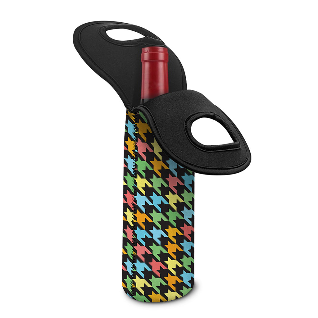 Colorful Houndstooth Print Single Neoprene Wine Tote