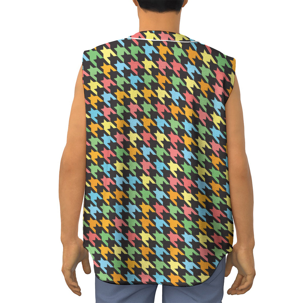 Colorful Houndstooth Print Sleeveless Baseball Jersey