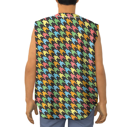Colorful Houndstooth Print Sleeveless Baseball Jersey