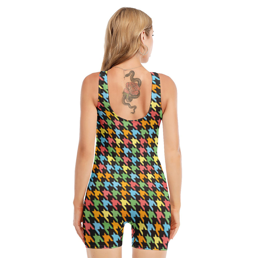Colorful Houndstooth Print Sleeveless One Piece Swimsuit