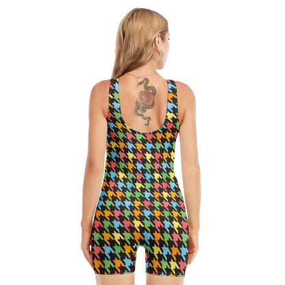 Colorful Houndstooth Print Sleeveless One Piece Swimsuit