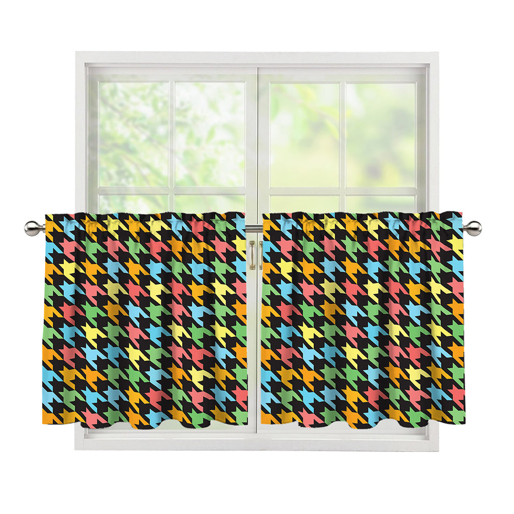 Colorful Houndstooth Print Tier Curtains