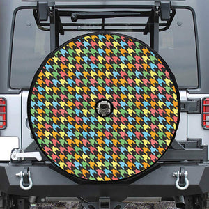 Colorful Houndstooth Print Tire Cover With Camera Hole