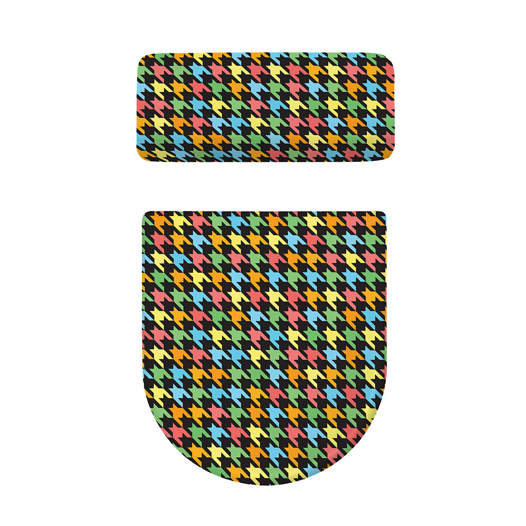 Colorful Houndstooth Print Toilet Lid And Tank Cover Set
