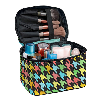 Colorful Houndstooth Print Travel Makeup Bag