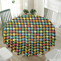 Colorful Houndstooth Print Waterproof Round Tablecloth