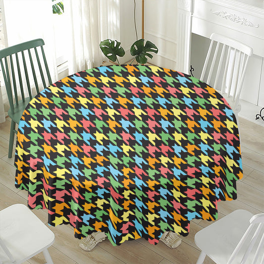 Colorful Houndstooth Print Waterproof Round Tablecloth