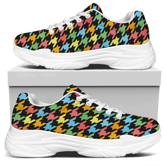 Colorful Houndstooth Print White Chunky Shoes
