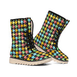 Colorful Houndstooth Print Winter Boots
