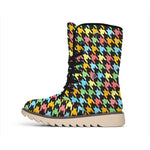 Colorful Houndstooth Print Winter Boots