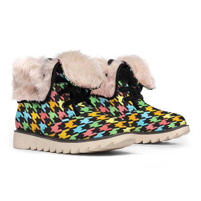 Colorful Houndstooth Print Winter Boots