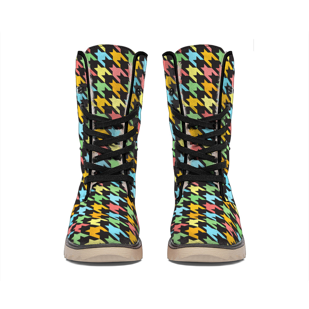 Colorful Houndstooth Print Winter Boots