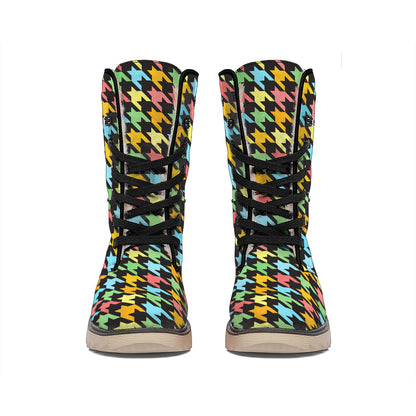 Colorful Houndstooth Print Winter Boots