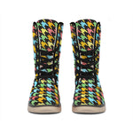 Colorful Houndstooth Print Winter Boots