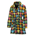 Colorful Houndstooth Print Women's Bathrobe