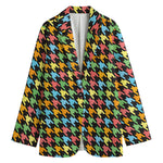 Colorful Houndstooth Print Women's Blazer