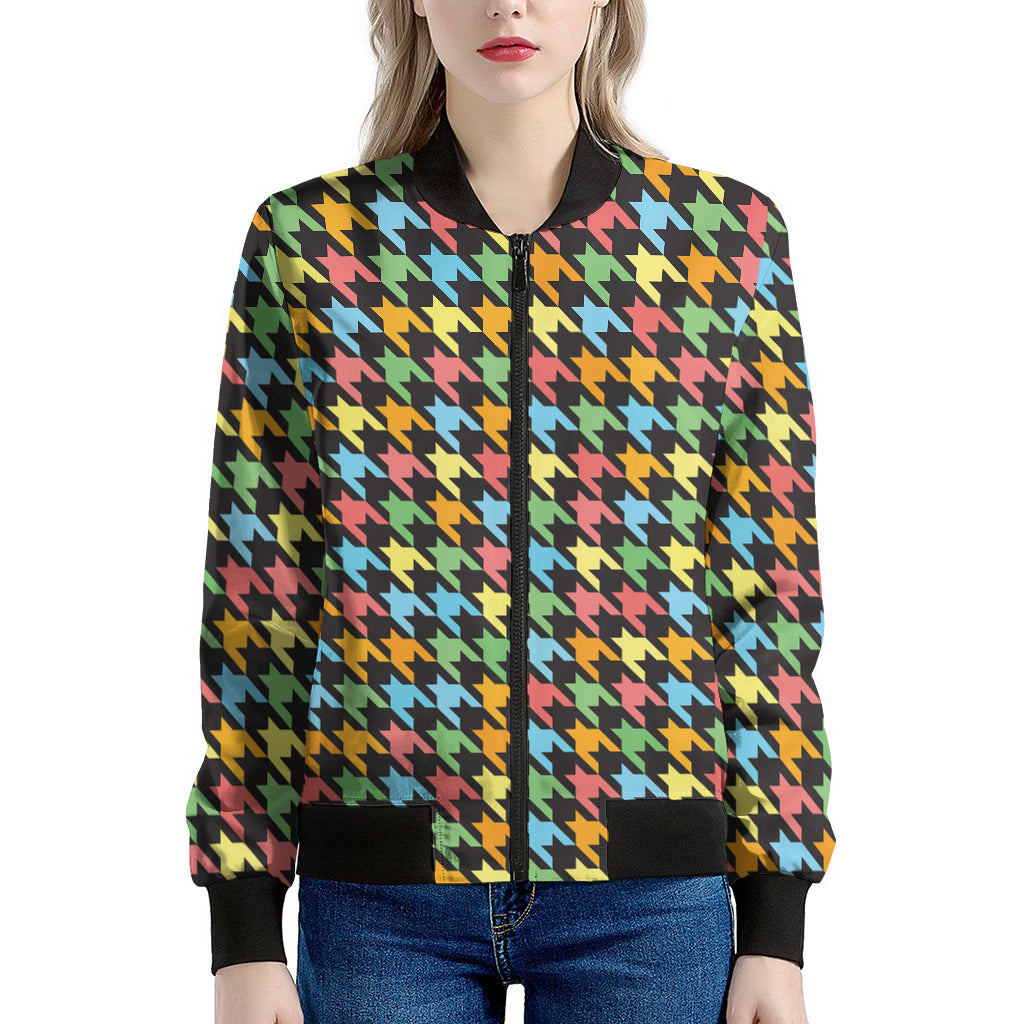 Colorful Houndstooth Print Women's Bomber Jacket