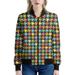 Colorful Houndstooth Print Women's Bomber Jacket