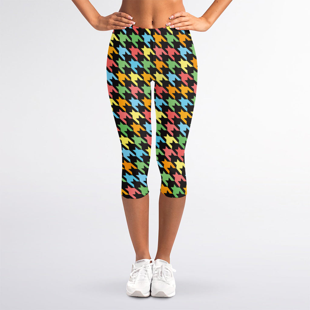 Colorful Houndstooth Print Women's Capri Leggings