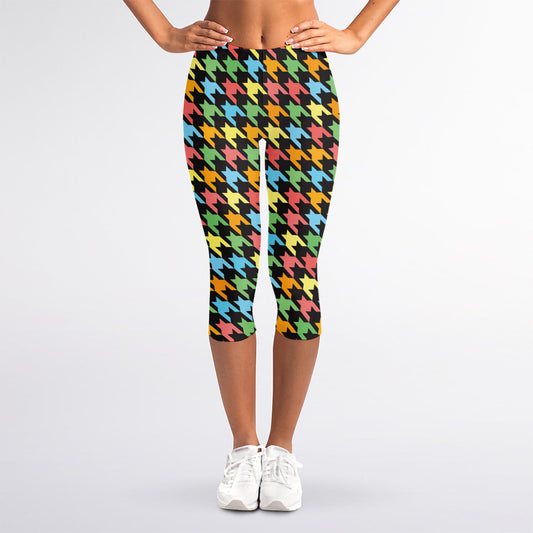 Colorful Houndstooth Print Women's Capri Leggings