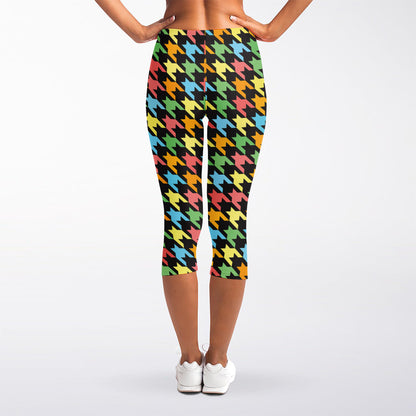 Colorful Houndstooth Print Women's Capri Leggings