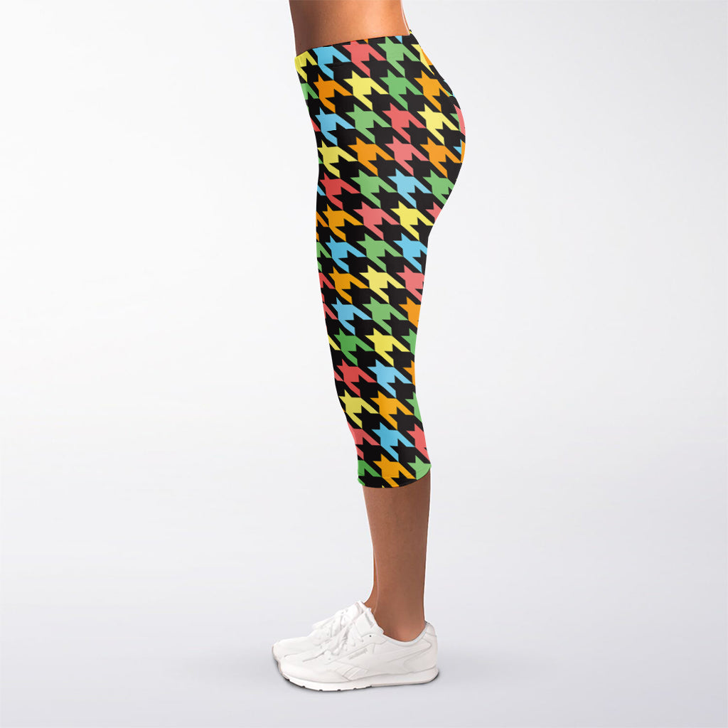 Colorful Houndstooth Print Women's Capri Leggings