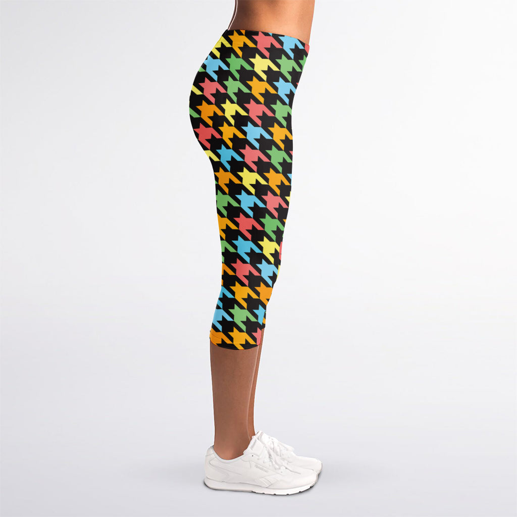 Colorful Houndstooth Print Women's Capri Leggings