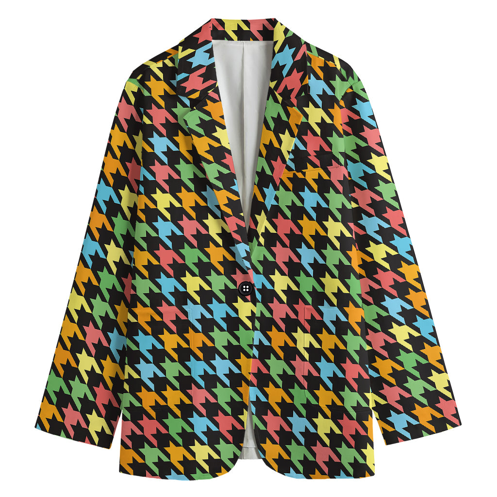 Colorful Houndstooth Print Women's Cotton Blazer