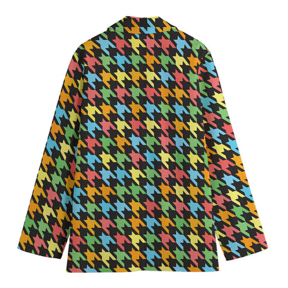 Colorful Houndstooth Print Women's Cotton Blazer