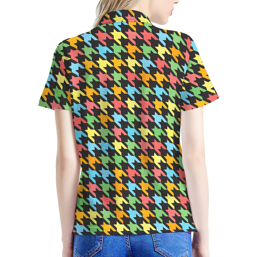 Colorful Houndstooth Print Women's Polo Shirt
