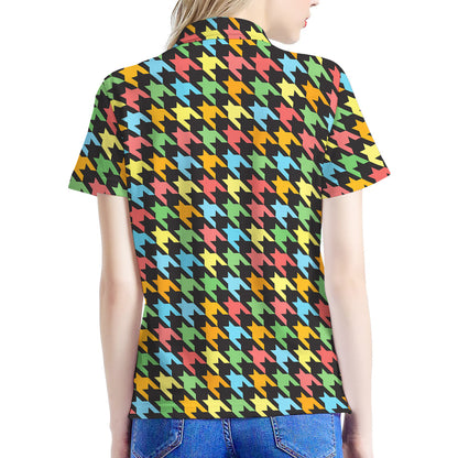 Colorful Houndstooth Print Women's Polo Shirt