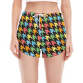 Colorful Houndstooth Print Women's Split Running Shorts