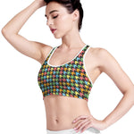 Colorful Houndstooth Print Women's Sports Bra