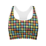 Colorful Houndstooth Print Women's Sports Bra
