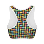 Colorful Houndstooth Print Women's Sports Bra