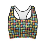 Colorful Houndstooth Print Women's Sports Bra