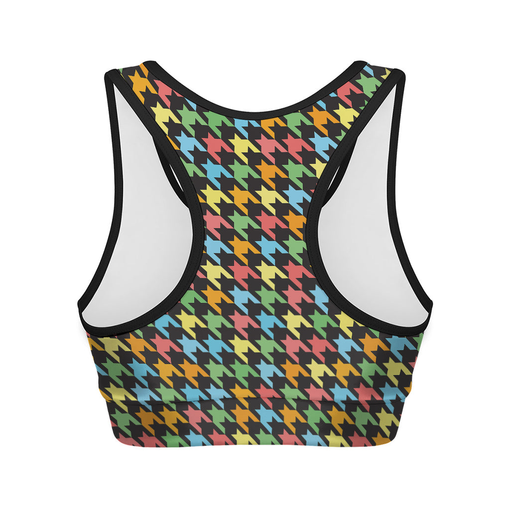 Colorful Houndstooth Print Women's Sports Bra