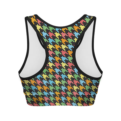 Colorful Houndstooth Print Women's Sports Bra