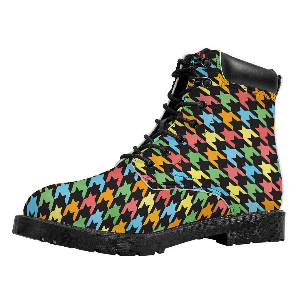 Colorful Houndstooth Print Work Boots