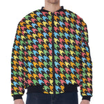 Colorful Houndstooth Print Zip Sleeve Bomber Jacket