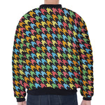Colorful Houndstooth Print Zip Sleeve Bomber Jacket